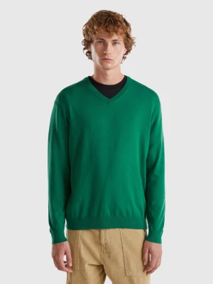 Benetton, V-neck Sweater In Lightweight Cotton Blend, size XS, Dark Green, Men United Colors of Benetton