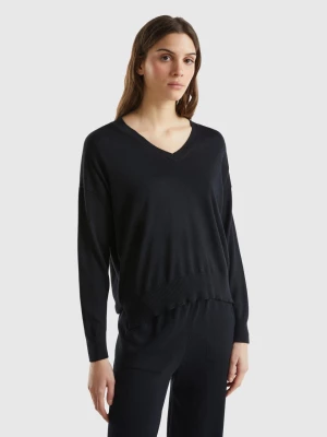Benetton, V-neck Sweater In Modal® Blend, size L, Black, Women United Colors of Benetton