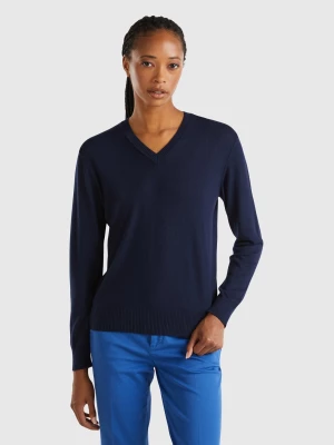 Benetton, V-neck Sweater In Modal® Blend, size L, Dark Blue, Women United Colors of Benetton