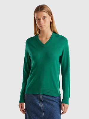 Benetton, V-neck Sweater In Modal® Blend, size L, Dark Green, Women United Colors of Benetton