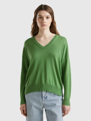 Benetton, V-neck Sweater In Modal® Blend, size M, Military Green, Women United Colors of Benetton