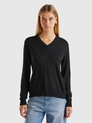 Benetton, V-neck Sweater In Modal® Blend, size S, Black, Women United Colors of Benetton