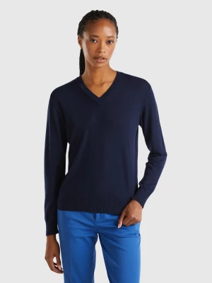 Benetton, V-neck Sweater In Modal® Blend, size S, Dark Blue, Women United Colors of Benetton