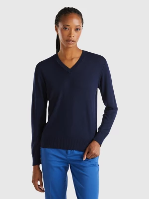 Benetton, V-neck Sweater In Modal® Blend, size XL, Dark Blue, Women United Colors of Benetton