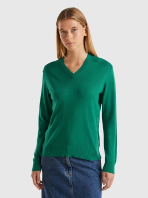 Benetton, V-neck Sweater In Modal® Blend, size XS, Dark Green, Women United Colors of Benetton