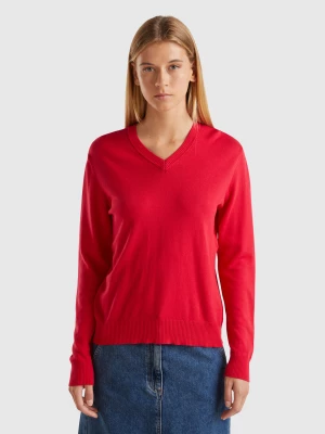 Benetton, V-neck Sweater In Modal® Blend, size XS, Red, Women United Colors of Benetton