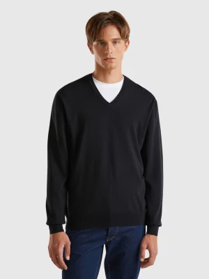 Benetton, V-neck Sweater In Pure Cotton, size L, Black, Men United Colors of Benetton