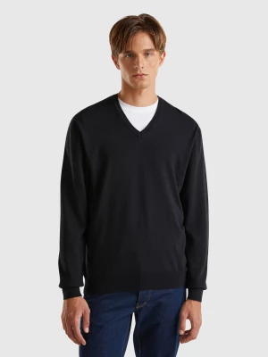 Benetton, V-neck Sweater In Pure Cotton, size L, Black, Men United Colors of Benetton