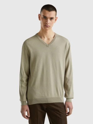 Benetton, V-neck Sweater In Pure Cotton, size L, Light Green, Men United Colors of Benetton
