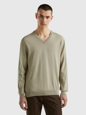Benetton, V-neck Sweater In Pure Cotton, size M, Light Green, Men United Colors of Benetton