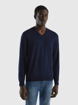 Benetton, V-neck Sweater In Pure Cotton, size S, Dark Blue, Men United Colors of Benetton