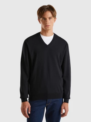 Benetton, V-neck Sweater In Pure Cotton, size XS, Black, Men United Colors of Benetton