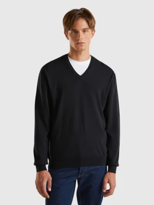 Benetton, V-neck Sweater In Pure Cotton, size XL, Black, Men United Colors of Benetton