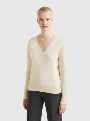 Benetton, V-neck Sweater In Silk Blend, size XS, Beige, Women United Colors of Benetton