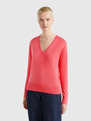 Benetton, V-neck Sweater In Silk Blend, size XS, Pink, Women United Colors of Benetton