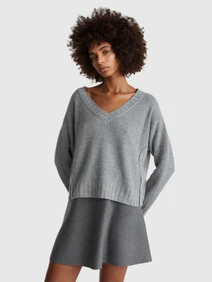 Benetton, V-neck Sweater In Wool Blend, Size: L, Gray, Women United Colors of Benetton