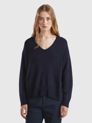 Benetton, V-neck Sweater In Wool Blend, size S, Dark Blue, Women United Colors of Benetton