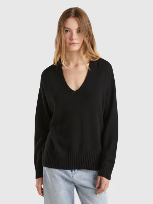 Benetton, V-neck Sweater In Wool Blend, size XL, Black, Women United Colors of Benetton