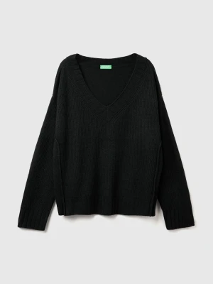 Benetton, V-neck Sweater In Wool Blend, Size: XXS, Black, Women United Colors of Benetton