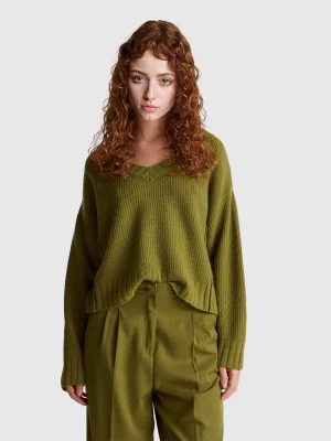 Benetton, V-neck Sweater In Wool Blend, Size: XXS, Military Green, Women United Colors of Benetton