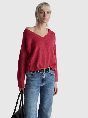 Benetton, V-neck Sweater In Wool Blend, Size: XXS, Strawberry, Women United Colors of Benetton