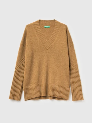 Benetton, V Neck Sweater L/s, Size: XS, Camel, Women United Colors of Benetton