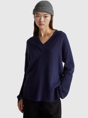 Benetton, Oversized Sweater In Wool Blend, Size: XS, Dark Blue, Women United Colors of Benetton