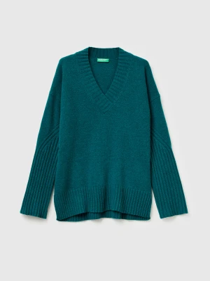 Benetton, V Neck Sweater L/s, Size: XS, Dark Green, Women United Colors of Benetton