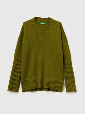 Benetton, Oversized Sweater In Wool Blend, Size: XS, Military Green, Women United Colors of Benetton