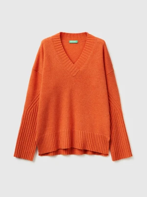 Benetton, V Neck Sweater L/s, Size: XS, Orange, Women United Colors of Benetton