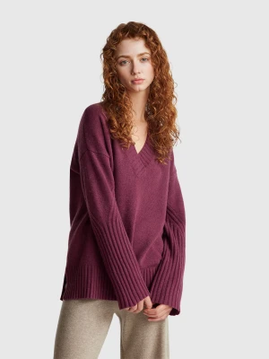 Benetton, Oversized Sweater In Wool Blend, Size: XS, Plum, Women United Colors of Benetton