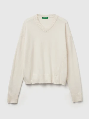 Benetton, V-neck Sweater, Size: XXS, Creamy White, Women United Colors of Benetton