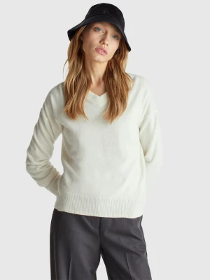 Benetton, V-neck Sweater, Size: XXS, Creamy White, Women United Colors of Benetton