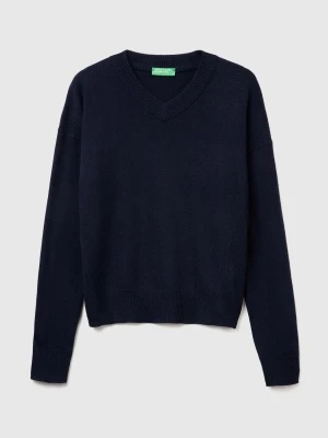Benetton, V-neck Sweater, Size: XXS, Dark Blue, Women United Colors of Benetton