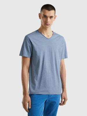 Benetton, V-neck T-shirt In 100% Cotton, size L, Air Force Blue, Men United Colors of Benetton