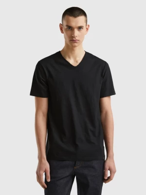Benetton, V-neck T-shirt In 100% Cotton, size L, Black, Men United Colors of Benetton