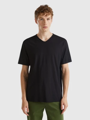 Benetton, V-neck T-shirt In 100% Cotton, size L, Black, Men United Colors of Benetton