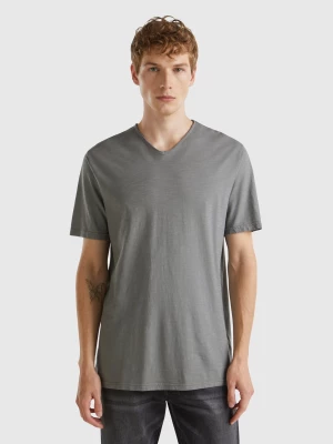 Benetton, V-neck T-shirt In 100% Cotton, size L, Dark Gray, Men United Colors of Benetton