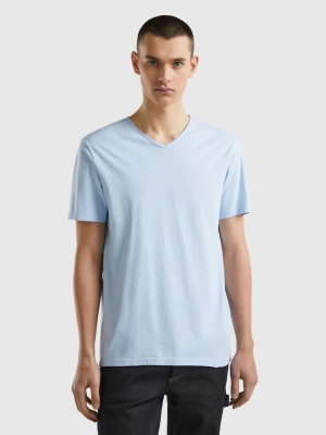 Benetton, V-neck T-shirt In 100% Cotton, size L, Sky Blue, Men United Colors of Benetton
