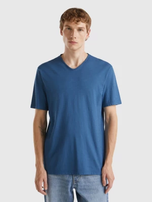 Benetton, V-neck T-shirt In 100% Cotton, size M, Air Force Blue, Men United Colors of Benetton