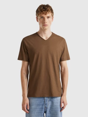 Benetton, V-neck T-shirt In 100% Cotton, size M, Brown, Men United Colors of Benetton