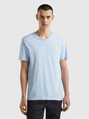 Benetton, V-neck T-shirt In 100% Cotton, size M, Sky Blue, Men United Colors of Benetton
