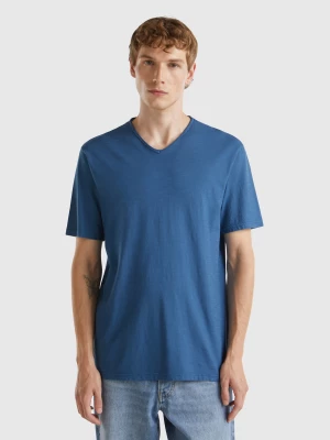 Benetton, V-neck T-shirt In 100% Cotton, size S, Air Force Blue, Men United Colors of Benetton