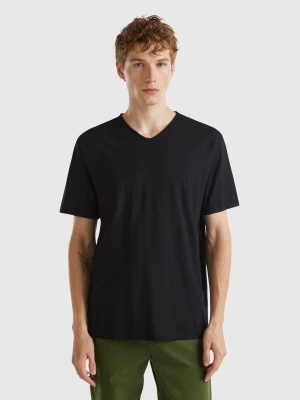 Benetton, V-neck T-shirt In 100% Cotton, size S, Black, Men United Colors of Benetton