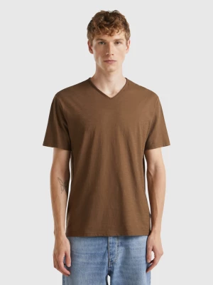 Benetton, V-neck T-shirt In 100% Cotton, size XL, Brown, Men United Colors of Benetton