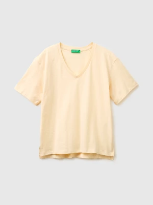 Benetton, V-neck T-shirt In Lightweight Cotton, Size: XS, Creamy White, Women United Colors of Benetton