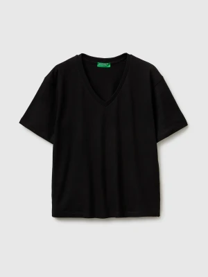 Zdjęcie produktu Benetton, V-neck T-shirt In Lightweight Cotton, Black, Women United Colors Of Benetton