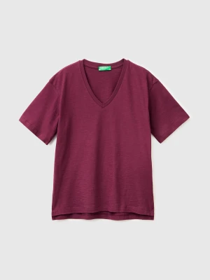 Benetton, V-neck T-shirt In Lightweight Cotton, Size: XXS, Plum, Women United Colors of Benetton