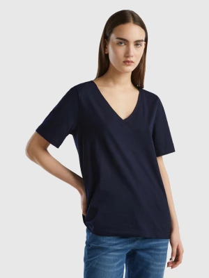 Benetton, V-neck T-shirt In Slub Cotton, size S, Dark Blue, Women United Colors of Benetton