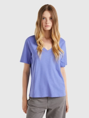 Benetton, V-neck T-shirt In Slub Cotton, size S, Periwinkle, Women United Colors of Benetton